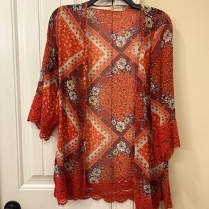 Altar’d State Floral Red Kimono Cardigan